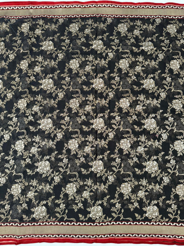 Pure Cotton Saree from Banaras | Black | Gold & Silver Zari | Kadwa Weave | Handwoven | Ships from California